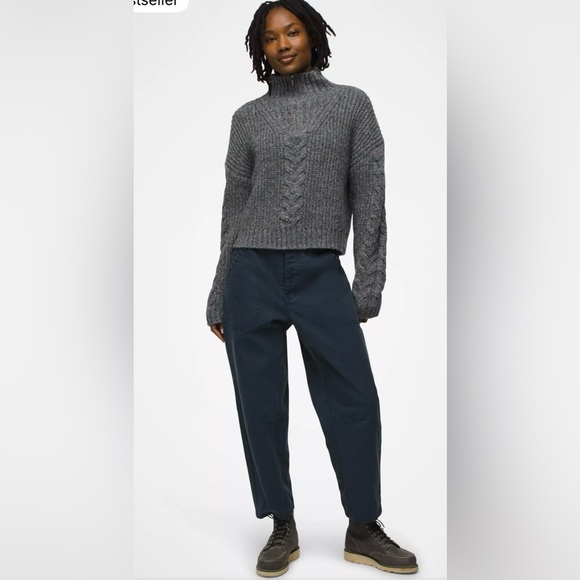 NWT Prana Laurel Creek Sweater Size S Charcoal Cable Knit Poly Silk Wool Blend - Picture 3 of 11